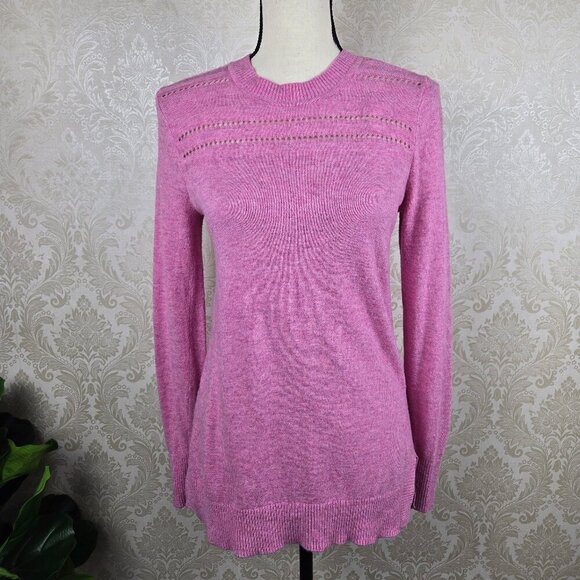 LOFT Size Small Pink Tunic Length Sweater Open Weave Detail Side Vents Long Slv - Picture 1 of 12